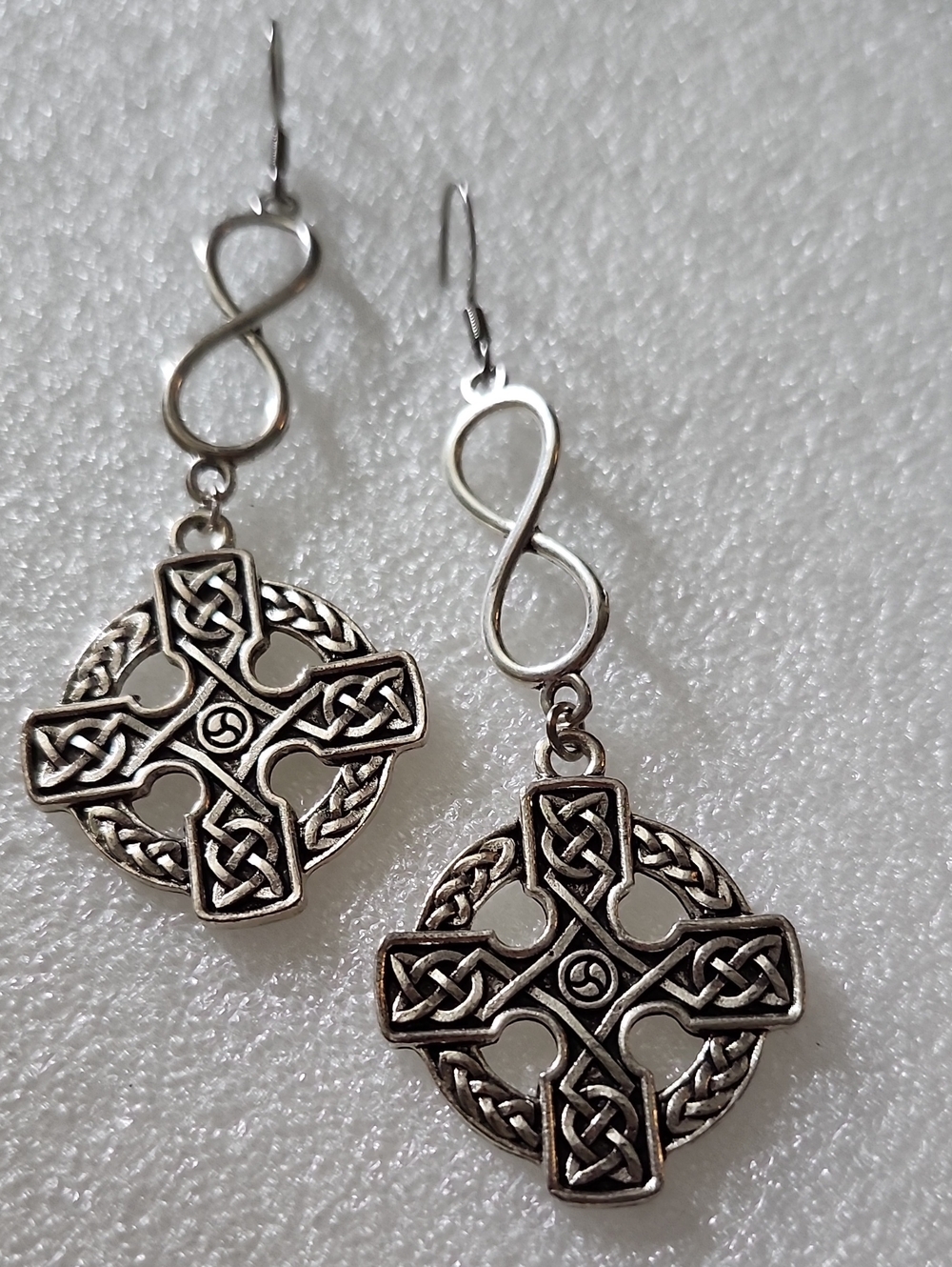 Hand Crafted Silver Celtic Knot Cross Earrings with Infinity Hook